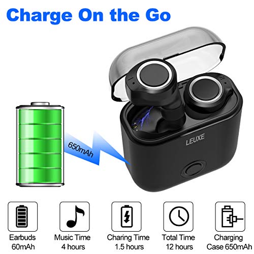 Bluetooth Headphones,LEUXE 5.0 True Wireless Earbuds Deep Bass Stereo Sound Bluetooth Earphones Mini in-Ear Binaural Call Headset with Built-in Mic and Charging Case for iPhone iPad and Android Phones - Thumbnail 3