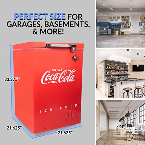 Nostalgia CocaCola Chest Freezer and Refrigerator All in One, 3.5 Cu. Ft, Includes Rolling