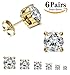 Thunaraz Stainless Steel Stud Earrings for Women Round Cut Cubic Zirconia Earrings Set 6 Pairs 3mm-8mm Gold Tone