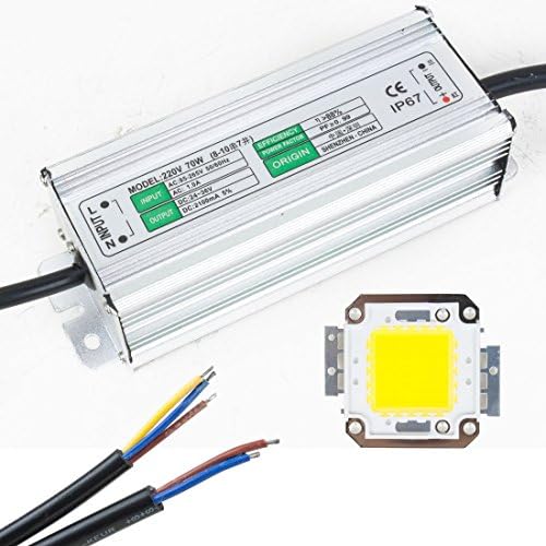 Aexit 70W LED Light Bulbs Driver Waterproof IP67 Power Supply High Power Adapter + 70W LED Chip Bulb Energy Saving for DIY LED Bulbs Warm White