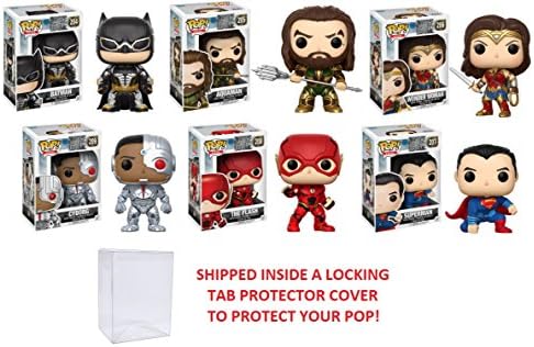 Funko Pop! Movies Justice League "Batman, Aquaman, Cyborg, The Flash, Superman &amp; Wonder Woman" Set of 6 (Bundled with LOCKING TAB POP! BOX PROTECTOR CASE)