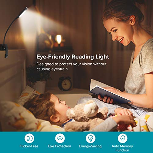 TOPELEK 7 LED Reading Light, Rechargeable Book Light with Stepless Dimming, Adjustable Color Temperature, Knob Control, Easy Clip On Reading Lamp for Night Reading in Bed