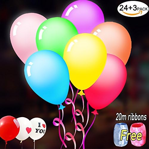 Kadron LED Light Up Balloons Blinking Party Balloons– Fill able with Helium, Air-for Birthday,Wedding,and all Parties--27pcs+20m Ribbons Free