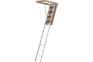 S.WALT Aluminum Attic Ladder, 350 lbs Capacity Folding Loft Stairs for 7'8"-10'3" Ceilings, 22.5" x 54" Opening, Non-Slip Steps, Space-Saving Pull Down Design