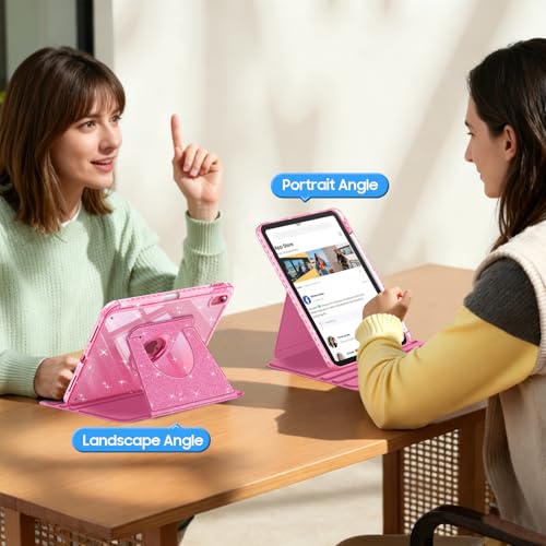 Fintie Rotating Case for iPad A16 11th Generation 2025 & 10 Generation 2022 11 Inch, 360° Case with Clear Acrylic Back, Sturdy Frame - Starry Pink