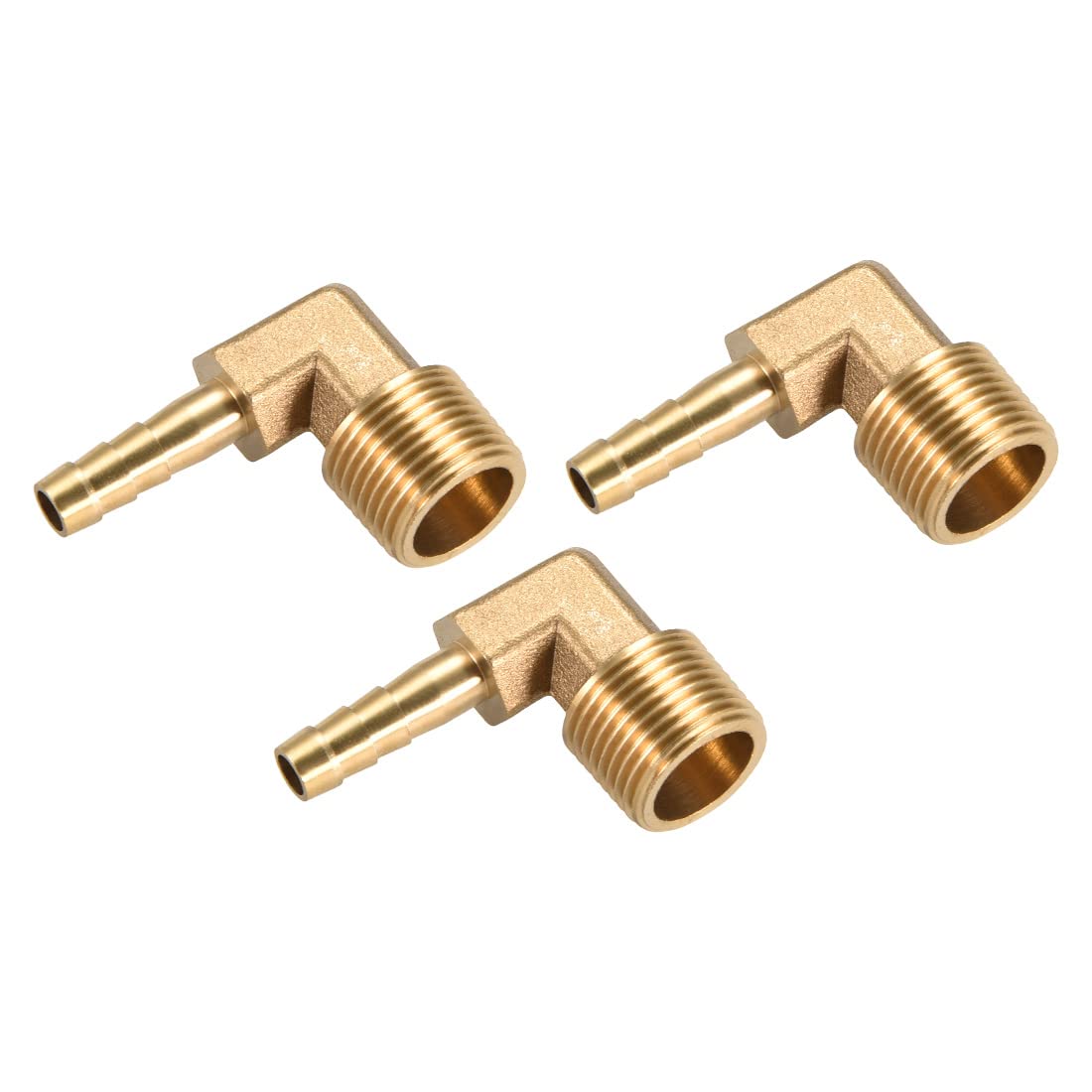 M METERXITY 3 Pack Brass Hose Barb Fittings - 90 Degree Elbow Brass 6mm Barbed Reducer Apply to Water Fuel (3/8 PT Male Pipe) — image 1