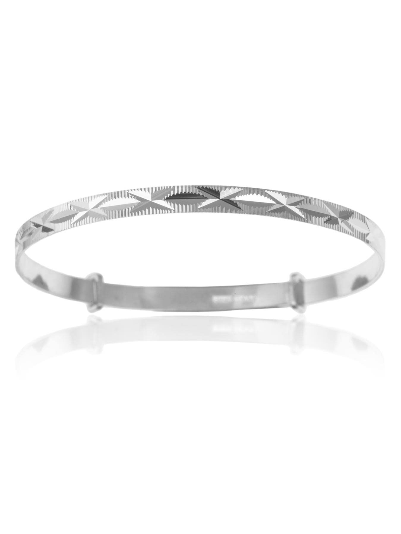 4MM Wide Engraved / Embossed Diamond Cut Kiss Pattern Expanding / Expandable / Adjustable Bangle Bracelet for Baby/Child/Children/Women - 925 Sterling Silver - Size: BABY (Small) — image 1