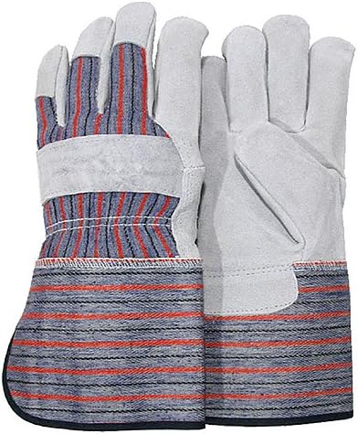 Majestic Glove 2501G/9 Work Glove, Split, Gauntlet, Medium, Size 9, Gray/Red Stripe (Pack of 12)