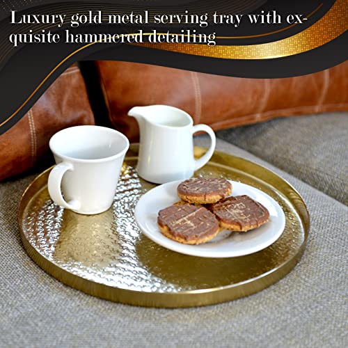 Walbrook Round Gold Tray, 13" Gold Serving Tray, Luxury Decorative