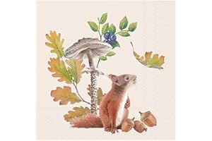 IHR Ideal Home Range Cocktail Napkins Disposable 3-Ply Paper Party Napkin Pack, 5" x 5", Fall Squirrel, 20-Count