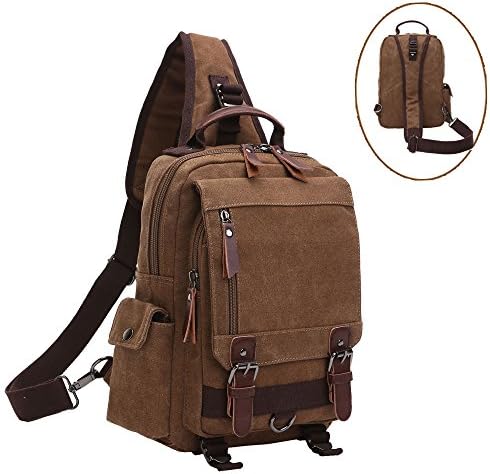 LIKU Canvas Cross Body Messenger Bag Shoulder Backpack Travel Rucksack Sling Bag