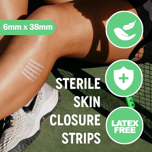 Posi Pulse Sterile Skin Wound Closure Strips. 202 Strips in 44 Packs - Improved Healing, Reinforced Design, Latex-Free, Adhesive Backed, for Lacerations, Incisions, Sutures, 3x75,6x38,6x75,12x100mm