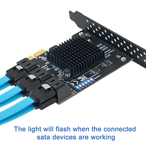 QNINE PCIe SATA Card 6 Port with 6 SATA Cables and a SATA Power Splitter Cable, 6 Gb/s PCIe SATA Controller Expression Card with Low Profile Bracket, Boot as System Disk, Support 6 SATA 3.0 Devices