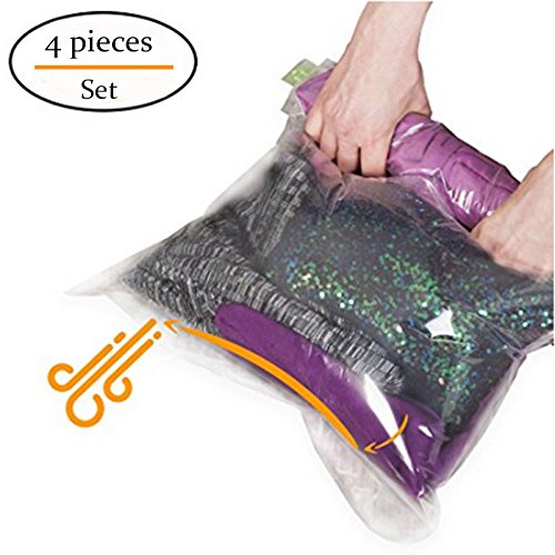 Click Here to See More Images GreenSun(TM) 4 PCS Travel Storage Bags for Clothes No Vacuum or Pump Needed Rolling Compression for Luggage