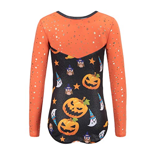 Ukyzddio Dance Loetards for Girls Long Sleeve Sparkle Stars Athletic Gymnastic Leotards Unitards Outfit Orange Size 12