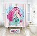Girls Cute Mermaid Shower Curtain Cartoon Kids Blue Heart Colorful Purple Hair Seaweed Fish