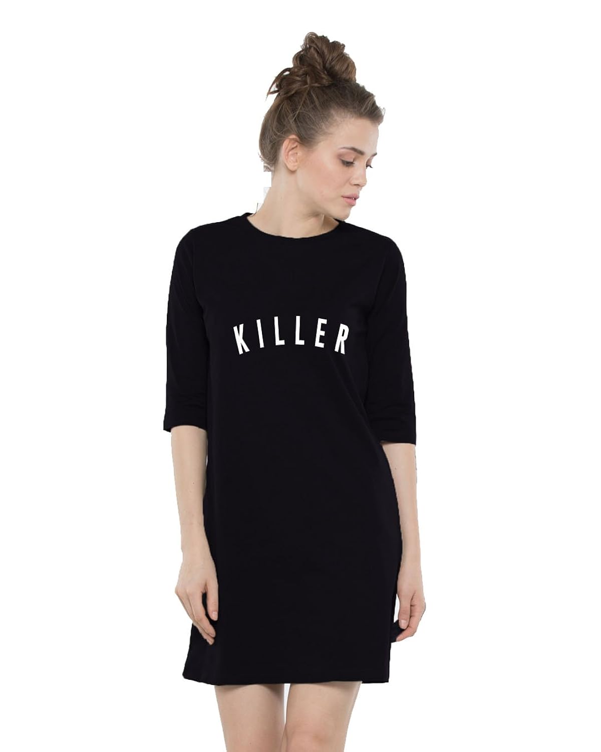 melcom killer printed women's cotton 3/4 sleeves t-shirt dress