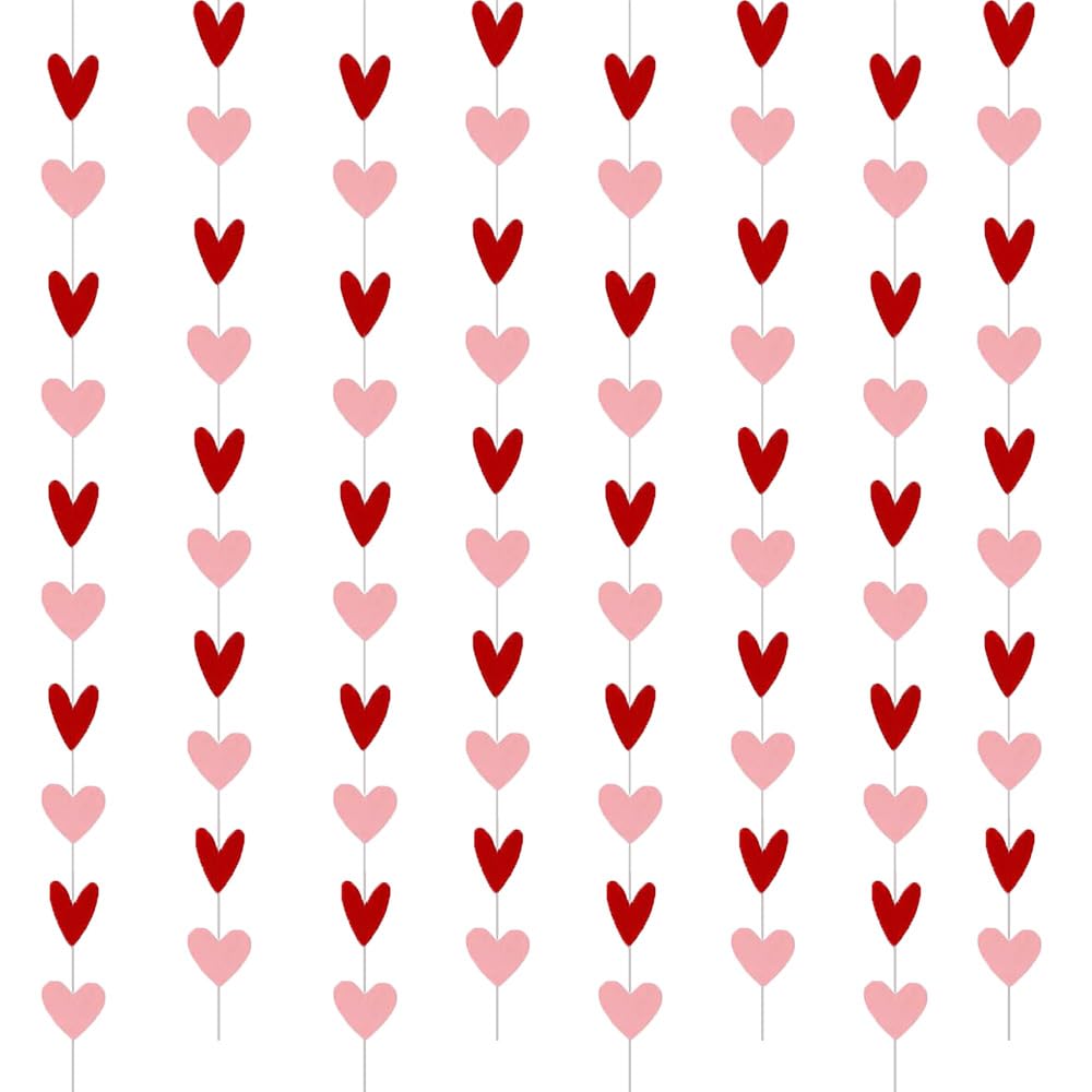 Jwssor 8 packs Heart Garlands,12 meters Valentines Bunting Banner String,Valentines Hanging Garland,Valentines Day Heart Decoration for Wedding,Engagement