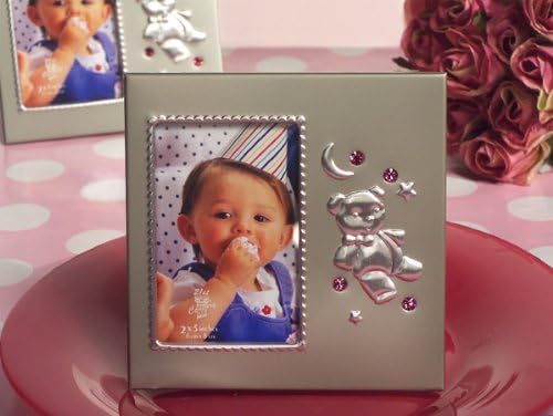 Silver Teddy Bear frame with pink crystals [SET OF 24]