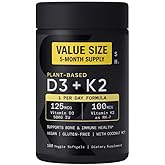 Sports Vitamin D3 K2 with 5000iu of Plant-Based D3 & 100mcg of Vitamin K2 as MK-7, Non-GMO Verified & Vegan Certified - 160 L