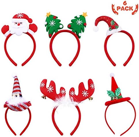 6 Pack Christmas Headbands Reindeer Antler Headdress Hair Bands Santa Claus Headband for Christmas Holiday Party Decor (ONE Size FIT ALLL)