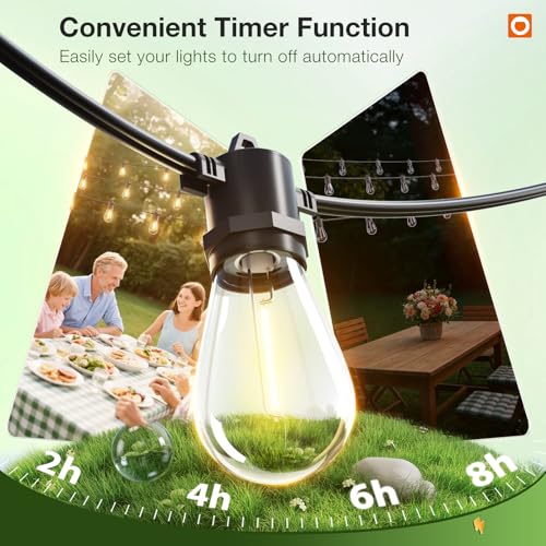 addlon 100FT Outdoor String Lights LED with Remote Dimmable Waterproof | Timer & 3 Lighting Modes, Shatterproof Edison Bulbs, Connectable Hanging Strand for Patio Outside Backyard Porch Party Décor