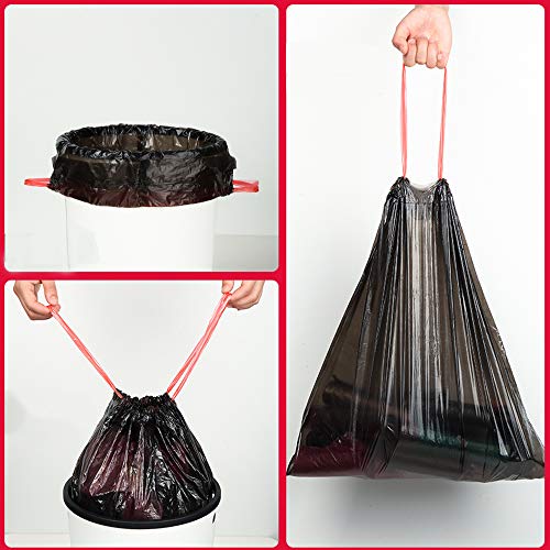 Zerdyne 6 Gallon Trash Bags with Drawstrings, Black Garbage Bag, 208