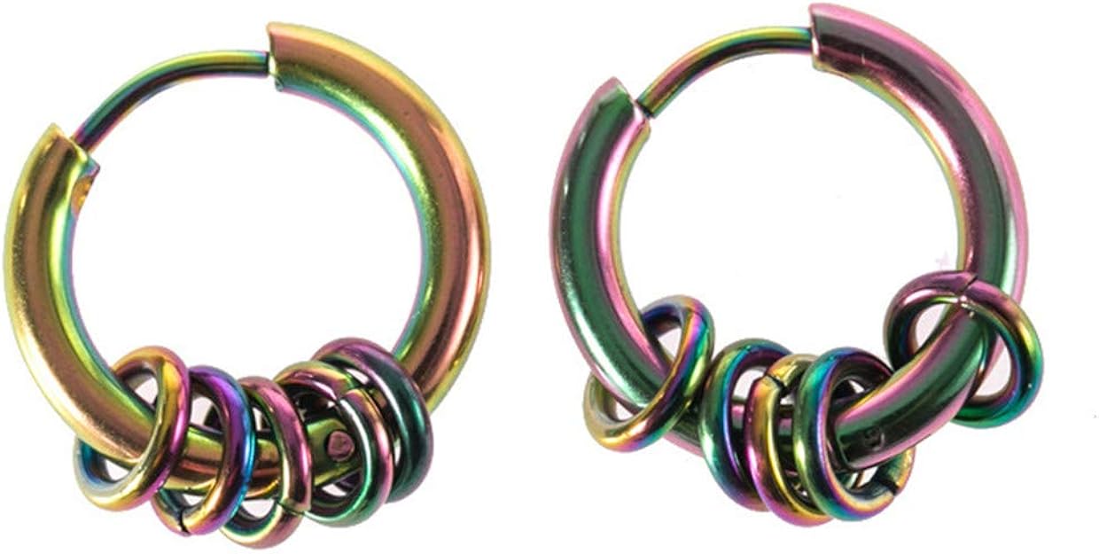 Amazon | VWH ステンレス鋼の男性女性の耳スタッドピアスヴィンテージパンクフープブラブライヤリング(カラフル) | ネックレス 通販