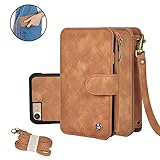 iPhone 7 Plus Wallet Case, Premium PU Leather Zipper Cellphone Purse [Card Slots] [Stand] [Wrist/Shoulder Strap] Detachable Cover for Apple iPhone 7 Plus 5.5