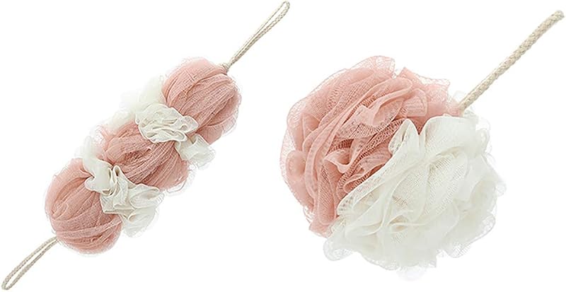 Omenluck 1Set Long Bath Loofahs Exfoliating Back Scrubber Shower Balls Pink