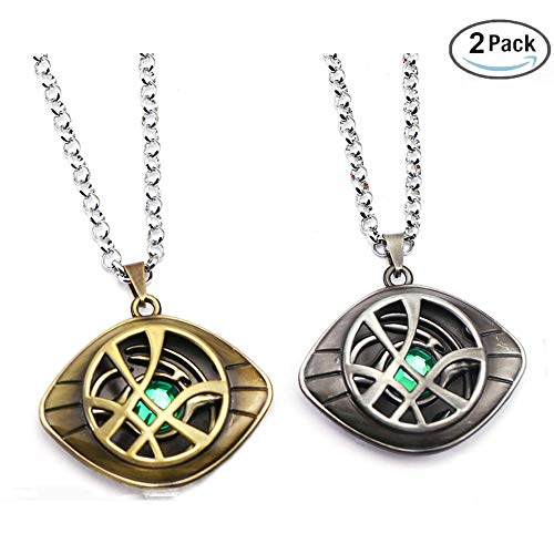 HUAWELL 2 Piece Doctor Strange Necklace Eye of Agamotto Costume Prop Stone Pendant