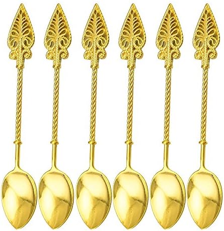 Retro Creative 6-pieces Tablespoon Coffee Scoops Stirring Spoon Sugar Spoon Tea Spoon Ice Cream Scoops Seasoning Spoon (Gold)