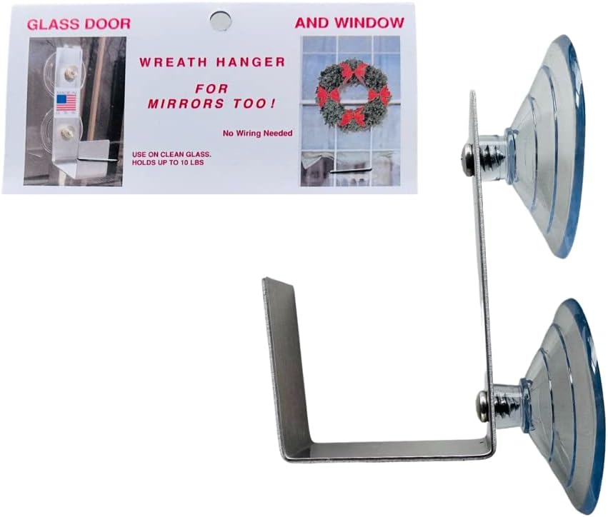 Wreath Hangers - Glass Door & Window Wreath Hanger - 2X Suction Cups for Maximum Hold - Holds up to 10lbs! - for Use on Glass and Mirrors - No Wiring Required - Solid Aluminum