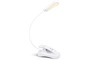 Vekkia 3000K Warm LED Rechargeable Book Light, Easy for Eyes, Clip on Reading Lights for Reading in Bed, Car & Travel, Lightweight Slim 2.1 oz. Perfect for Readers (Elegant White)