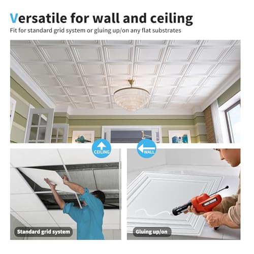 Art3d PVC Ceiling Tiles, 2'x2' Plastic Sheet in White (24-Pack)
