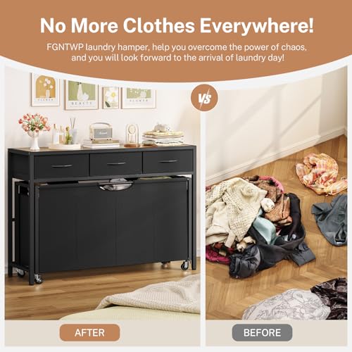Large Laundry Sorter, 300L Rolling Laundry Hamper with 4 Section Pull-Out Bags, Laundry Basket with 3 Drawers, Laundry Hamper with Wheels, Laundry Room Organization for Bathroom Bedroom, Rustic Brown