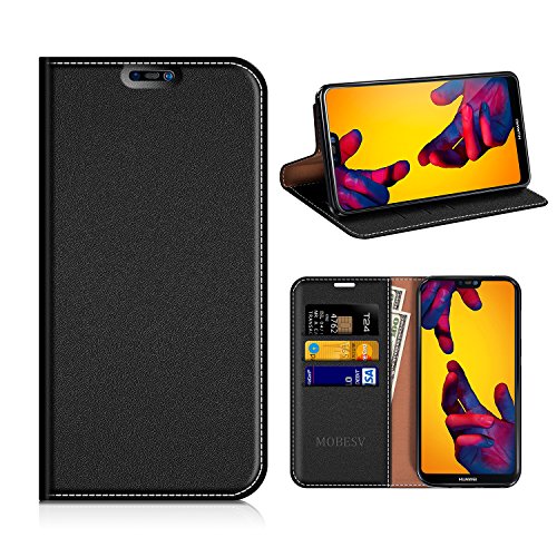 Huawei P20 Lite Wallet Case, Mobesv Huawei P20 Lite Leather Case/Phone Flip Book Cover/Viewing Stand/Card Holder for Huawei P20 Lite, Black