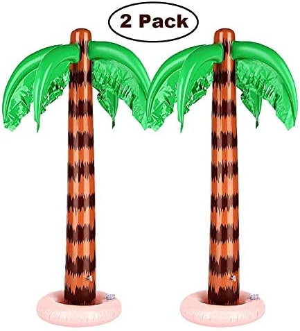 Snailmon Inflatable Palm Tree Decorations 35 Inches, Pack of 2 Jumbo Coconut Trees Beach Backdrop Favor for Tropical Hawaiian Luau Party Decoration Accessory