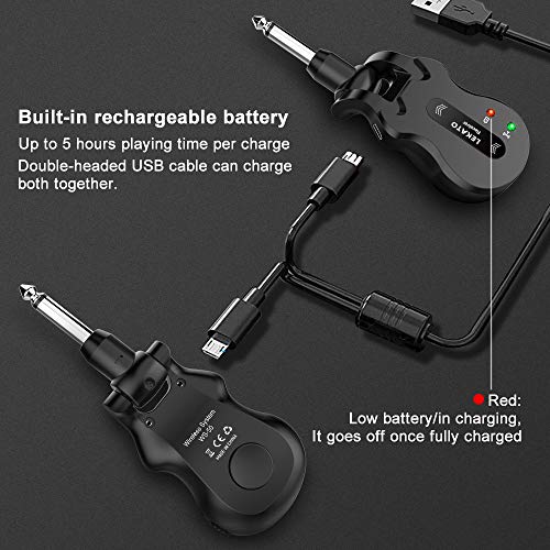LEKATO 5.8GHz Wireless Guitar System - Rechargeable Digital Transmitter & Receiver with Strong Anti-Interference for Electric Guitar, Bass- Clear&Pure Sound,Guitarist Gift(Black)