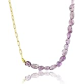 GEMSYMPHONY Tumble Beads Necklace with Paperclip Chain – Half Gemstone Beads Half Gold Plated Chain, Hypoallergenic, 18 Inch Minimalist Handmade Necklace for Women, Gift Ready