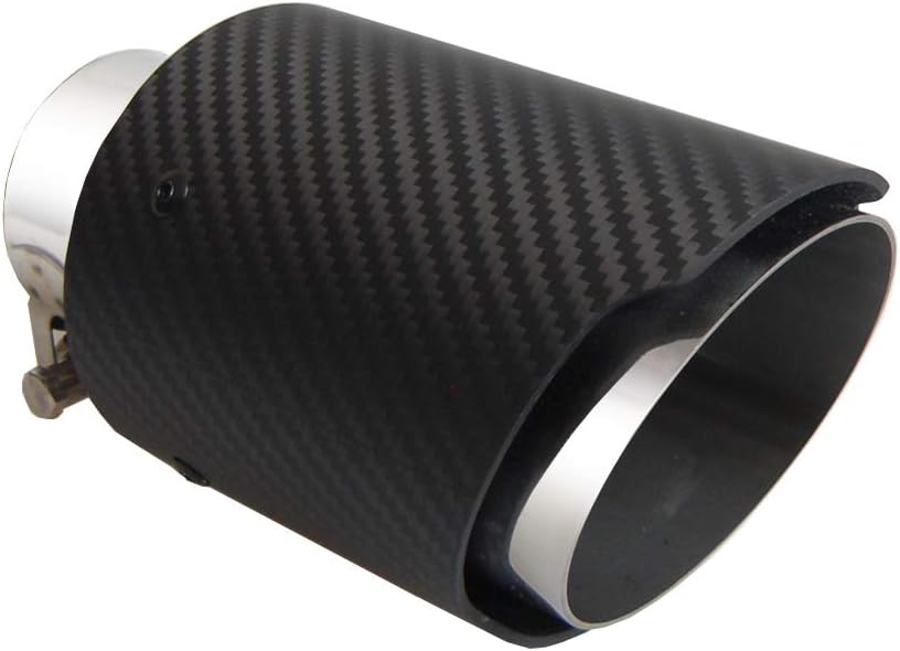 Kipalm 3" Outlet Matte Twill Carbon Fiber Exhaust Pipe with Silver Stainless Steel Muffler Tips Outlet 76mm (inlet 51mm outlet 76mm)