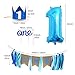 1st Birthday Decorations,Baby Boy First Birthday Party Supplies Include 87Pcs Silver Number 1 Balloons Crown High Chair Decoration Banners Hanging Swirls Paper Pompoms Blue and Green Balloons Cake Flags For One Year Old Baby
