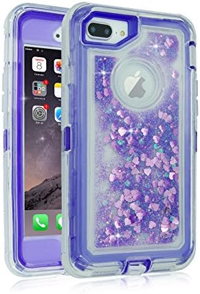 iPhone 8Plus Case,iPhone 7Plus Case,LYGZT Sparkle Floating Quicksand Liquid Glitter 3D Bling Case,3-Layer Shockproof Bumper PC Frame Hard Shell Protective for iPhone 8 Plus/7Plus/6sPlus/6Plus(Purple)