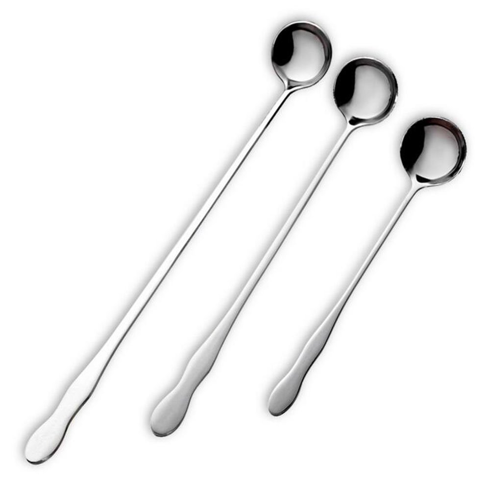 Kitchen Mixing Spoons Stainless Steel Long Handle Spoon for Ice Cream Tea Coffee Smoothies, Set of 3