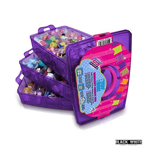 Holds 600 - Tiny Toy Box Shopkins Storage Case LoL Dolls Organizer Container - Stackable Collectors Carrying Tote Compatible W/ Mini Colleggtibles Fash'ems Tsum Tsum Hot Wheels (Purple Sparkle/Pink) - Thumbnail 5