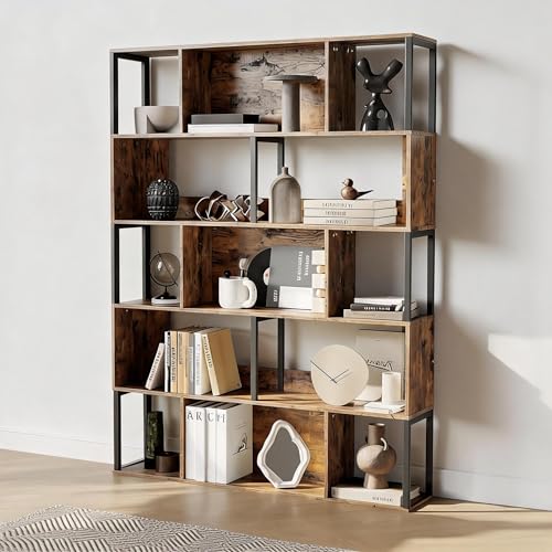 Garvee 5-Tier Bookshelf, Tall Geometric Bookcase, Modern Room Divider & Display…