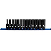 MIXPOWER 3/8" Drive Deep Magnetic Impact Socket Set with Storage Rails, 13-Piece, 6 Point, 7-19mm, Metric, CR-MO