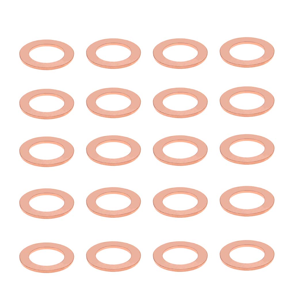 MroMax M10 Copper Washers, 50Pcs Flat Penny Round Ring 16mm OD 10mm ID 1mm Thick Metal Spacer Repair Washer for Screws Bolts