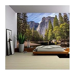 Lake in The Mountains with Clear Water Surrounded by Green Forest - Removable Wall Mural | Self-Adhesive Large Wallpaper - 66x96 inches