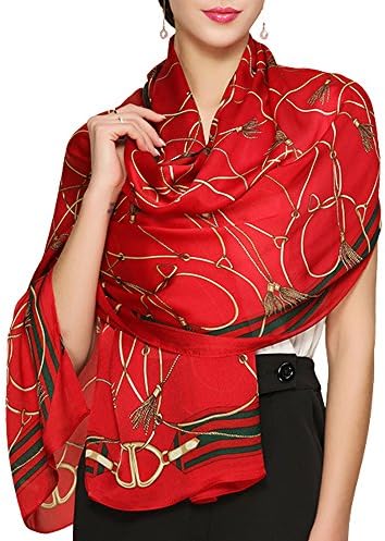 Butterfly Rose 100% Mulberry Silk Fashion Pattern Long Scarf Shawl Wrap 71" X 28" (S7 Red)